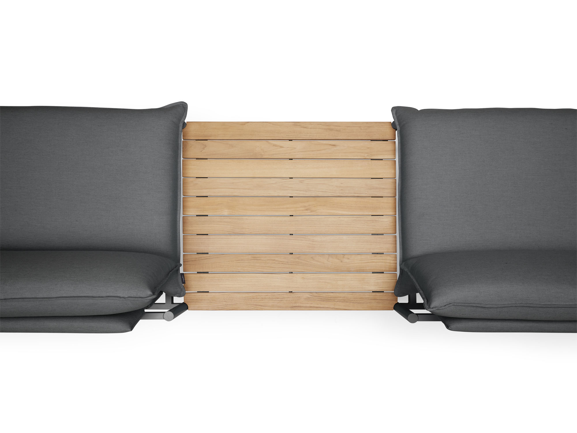 Overhead view of wood and black large outdoor end table